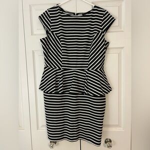 Mossimo Supply Co. Black and White Striped Peplum Midi Dress